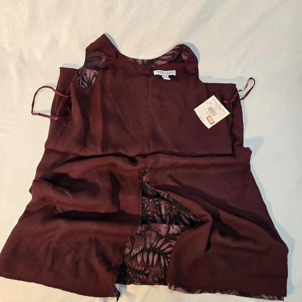 VINTAGE Out of Stock NEW WITH TAG Y2K Red Wine Leaf Print SILK Maxi Dress Size 6 - Picture 11 of 17